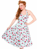 Banned Kleid Rockabilly Rockabella Hellblau Kirschen...