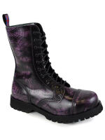 Alpha Rangers 10-loch Boot Festival Army Gothic Leder Springerstiefel Stahlkappe Spider Print Lila 5012 EU 39