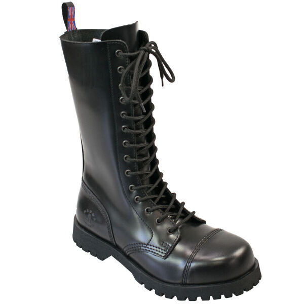 Alpha Rangers 14-loch Boot Festival Army Gothic Leder Springerstiefel Stahlkappe Glattleder Schwarz 5026 EU 44