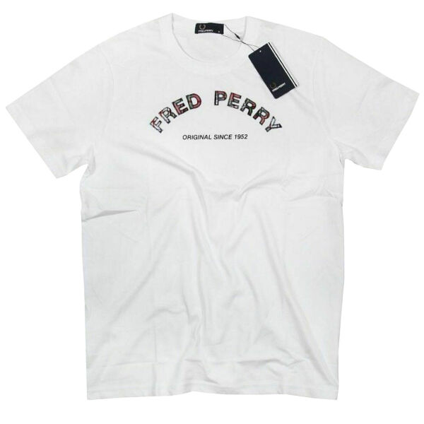 Fred Perry Herren T-Shirt Weiß Tartan Logoprint M4339 100 5502