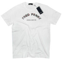 Fred Perry Herren T-Shirt Weiß Tartan Logoprint...