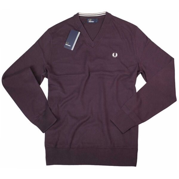 Fred Perry Herren V-Neck Pullover K8260 D69 Feinstrick Bramble Brombeer 7300