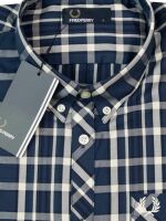 Fred Perry Button-Down Langarmhemd M3533 C16 Service Blue Blau Kariert 7318 XL