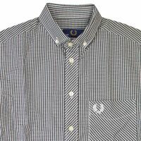 Fred Perry Herren Button Down Kurzarmhemd M9199 231 Schwarz Weiß 6146