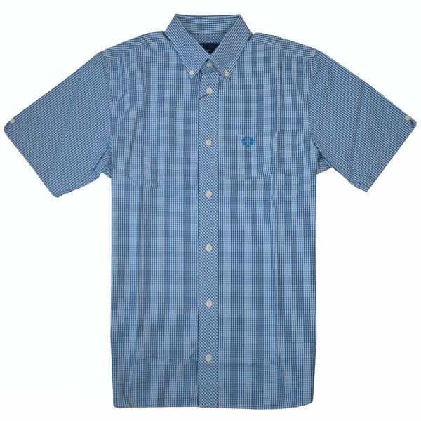 Fred Perry Herren Button Down Kurzarm Hemd M5257 547 Blau Weiß kariert 7062