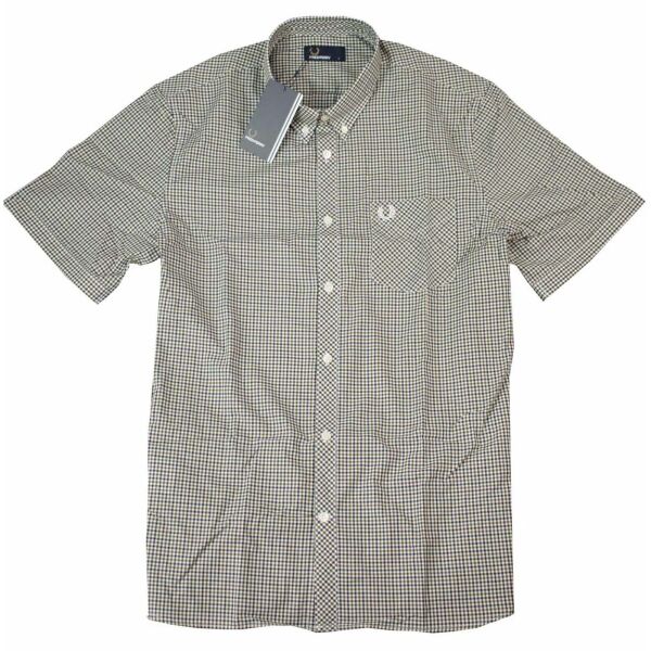 Fred Perry Herren Button Down Kurzarmhemd M3435 A30 Nettle Green 7353