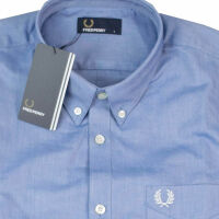 Fred Perry Herren Button Down Kurzarmhemd M3531 111 Mid Blue 7352