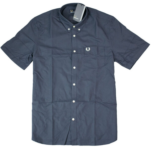 Fred Perry Herren Button Down Kurzarmhemd Oxford M3531 Dark Airforce 7374