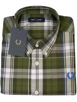 Fred Perry Herren Langarm Hemd Button Down Kragen M7567 G78 Tartran Grün 7535