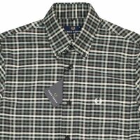 Fred Perry Herren Langarmhemd Button Down Kragen Kariert Grau Männer Shirt 7541