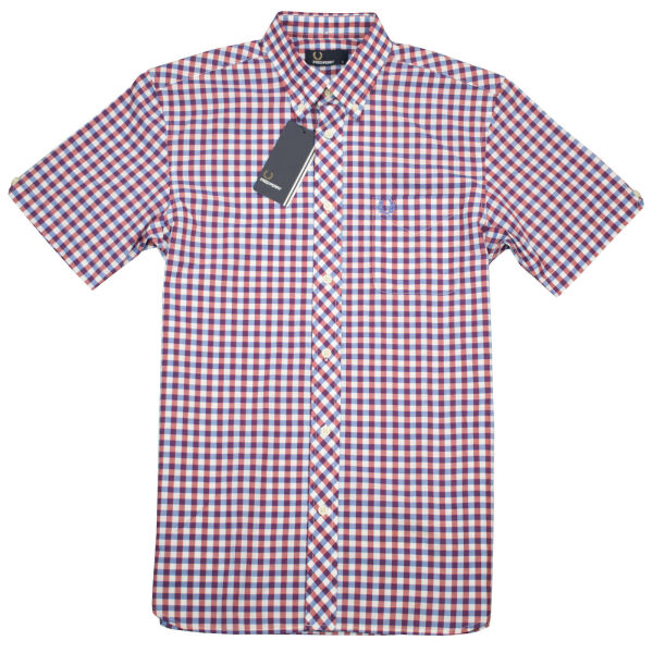 Fred Perry Herren Button Down Kurzarmhemd M9349 A77 Gingham Klassik Shirt 7543