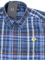 Fred Perry Herren Langarmhemd M7566 44 Check Shirt Tartan Blau Kariert 7533