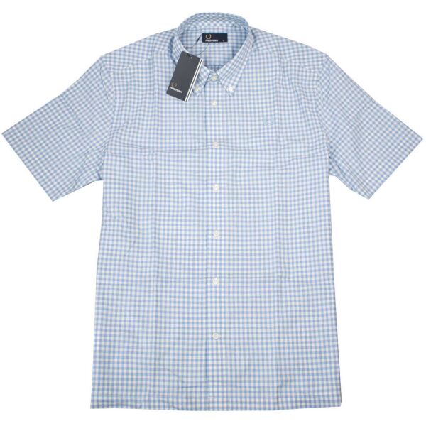 Fred Perry Herren Kurzarmhemd Button Down Kragen Gingham Hellblau M5559 Sky 7524