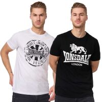 Lonsdale Herren T-Shirt Doppelpack 113670 Dildawn Schwarz und Weiß 6099