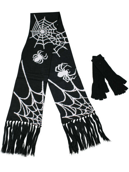 Rock Daddy Schal Scarf Set Fingerlose Handschuhe Stulpen Gothic  5009